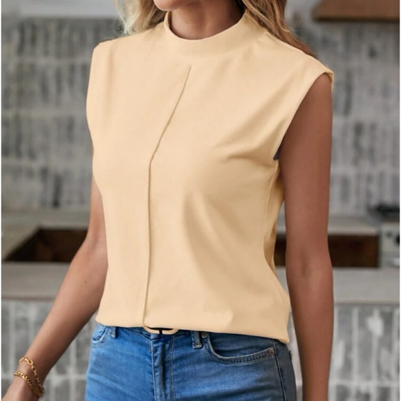 Classic Waffle Mock Cowl Neck Cap Sleeve Work Office Casual Top Blouse Shirt - Picture 16 of 16
